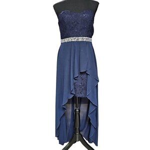 Xtraordinary Junior's Strapless High-low Navy Blue Gown, Size 7